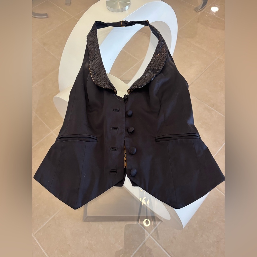 Elegant Black Women's Satin With Sequins Sexy Vest ❤️❤️ Small Medium.